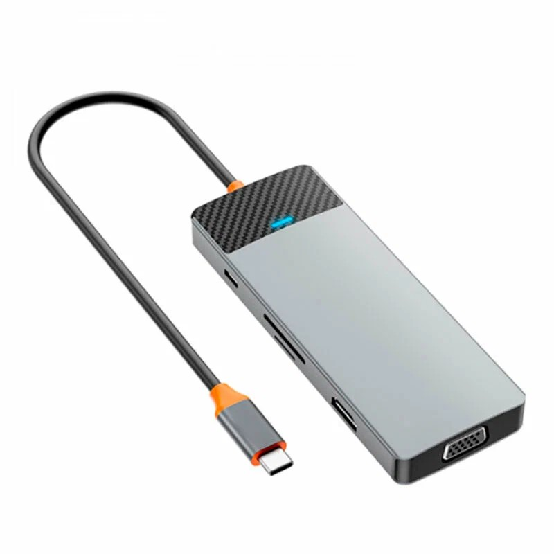 Переходник Wiwu Linker Hub 9 in 1 USB-C 2хUSB 3.0/USB 2.0/USB-C/PD/SD3.0/TF3.0/HDMI/VGA Серый