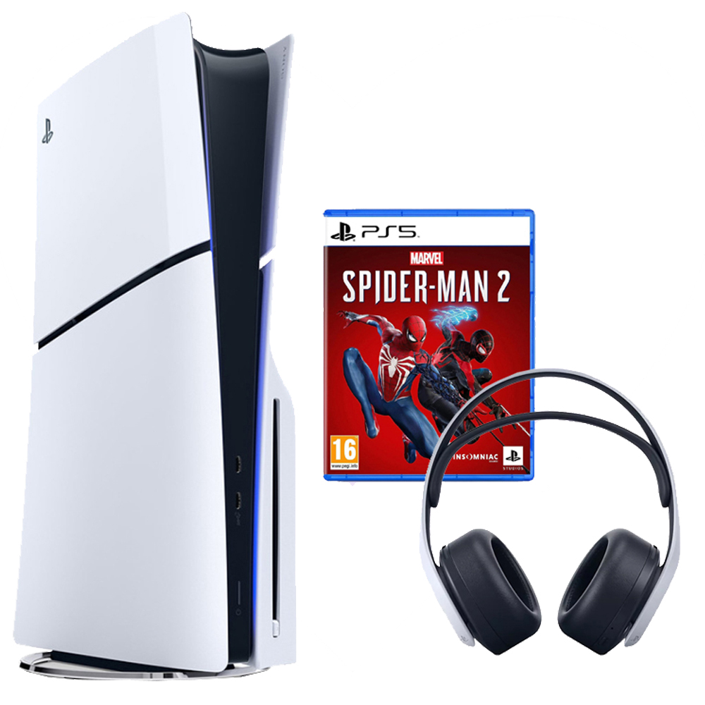 PlayStation 5 Slim с дисководом + Sony Pulse 3D Белый/Черный + Marvel's Spider-Man 2