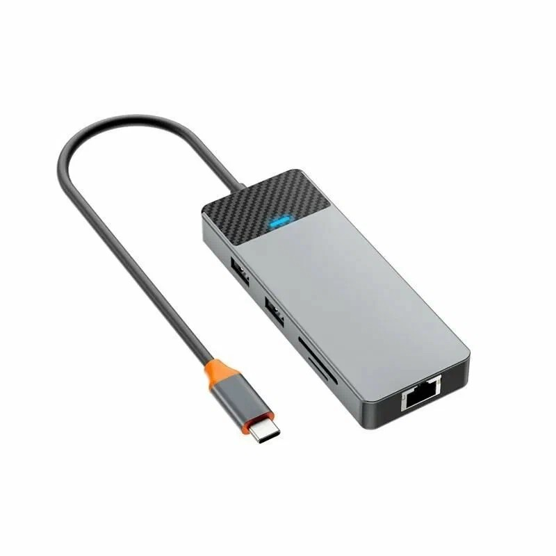 Переходник Wiwu Linker Hub 9 in 1 USB-C 2хUSB 3.1/2хUSB 2.0/USB-C/PD/SD/TF/LAN Серый