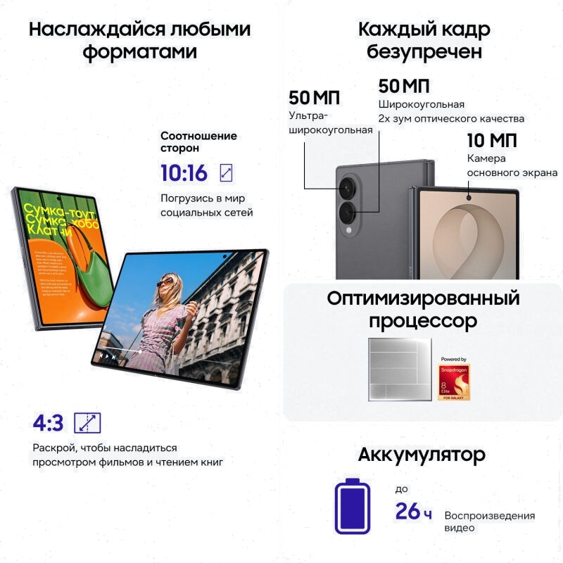 Смартфон Samsung Galaxy Z Fold 8 256Gb SIM+eSIM Графитовый