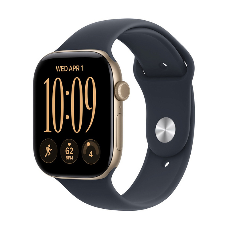 Смарт-часы Apple Watch Series 12 GPS 46mm Light Gold Aluminium, Navy Blue Sport Band, размер S/M