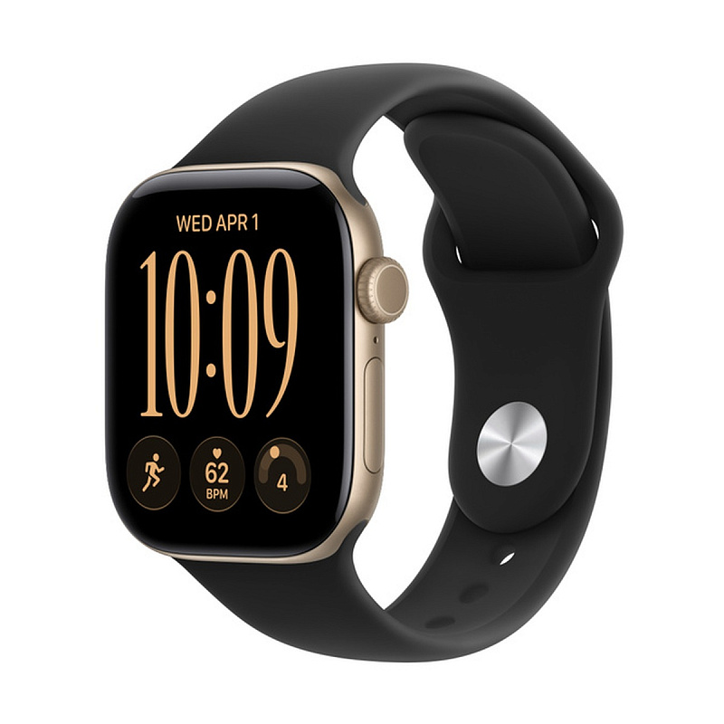 Смарт-часы Apple Watch Series 12 GPS 42mm Light Gold Aluminium, Black Sport Band, размер S/M
