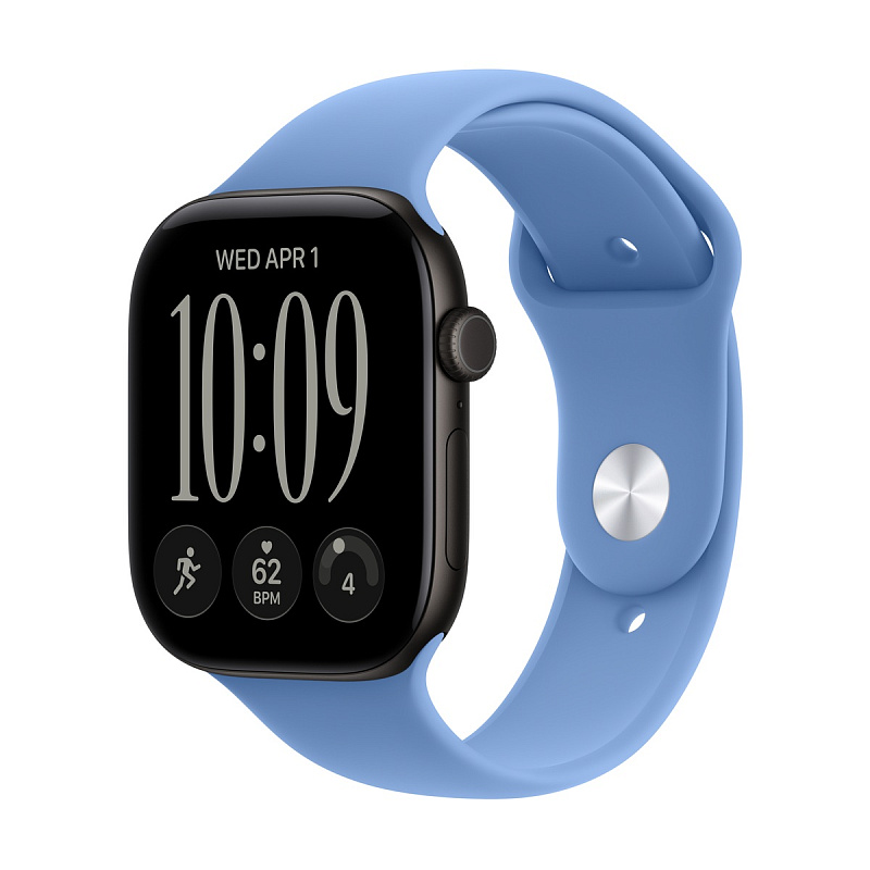 Смарт-часы Apple Watch Series 12 GPS 46mm Black Aluminium, Wildflower Blue Sport Band, размер S/M