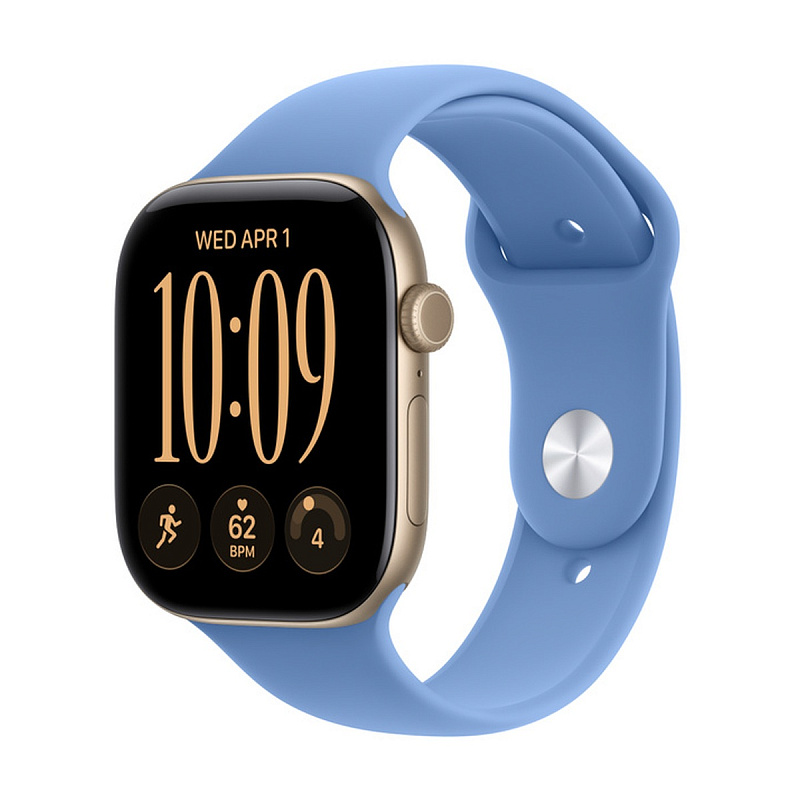 Смарт-часы Apple Watch Series 12 GPS 46mm Light Gold Aluminium, Wildflower Blue Sport Band, размер M/L