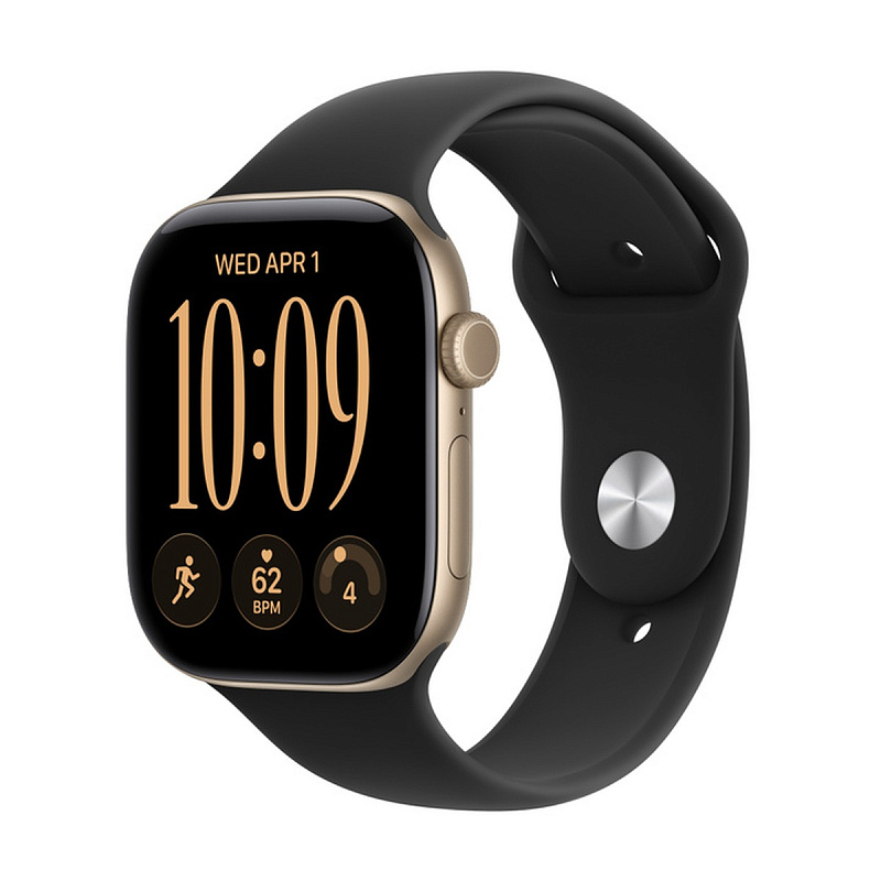 Смарт-часы Apple Watch Series 12 GPS 46mm Light Gold Aluminium, Black Sport Band, размер XL
