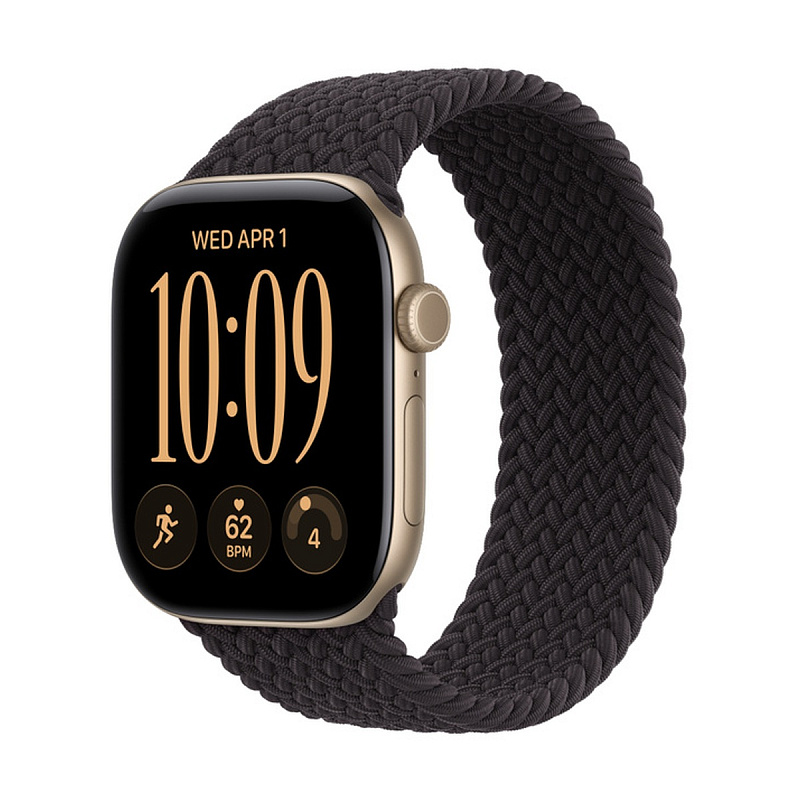 Смарт-часы Apple Watch Series 12 GPS, 46mm Light Gold Aluminum с ремешком Black Braided Solo Loop