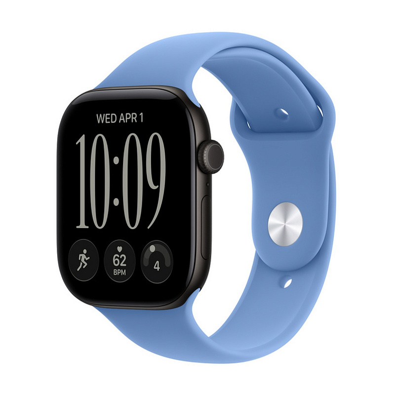 Смарт-часы Apple Watch Series 12 GPS 46mm Black Aluminium, Wildflower Blue Sport Band, размер S/M